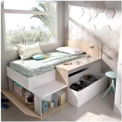 BEFARA LIT AVEC BUREAU ERIN - Blanc / Naturel -Lit enfant Soldes Boutique 64373887 3