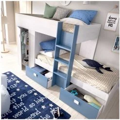 BEFARA LIT TRAIN AVEC ARMOIRE COLIN - Artic / Bleu Vert - Artic / Bleu Vert -Lit enfant Soldes Boutique 64373899 3