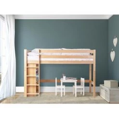 BEFARA LIT HAUT AVEC ÉTAGÈRES NIOBÉ - Naturelle,Blanc Laqué