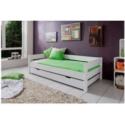 BEFARA LIT INDIVIDUEL EN BOIS JUNO - Naturelle,Blanc Laqué