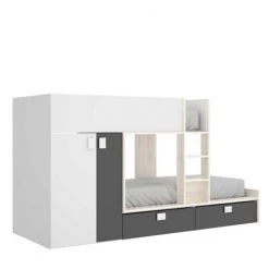 BEFARA LIT DE TRAIN AVEC TIROIRS ET ARMOIRE TIVOLI - Finlandais / Graphite - Finlandais / Graphite -Lit enfant Soldes Boutique 64379903 3