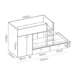 BEFARA LIT DE TRAIN AVEC TIROIRS ET ARMOIRE TIVOLI - Finlandais / Graphite - Finlandais / Graphite -Lit enfant Soldes Boutique 64379903 4