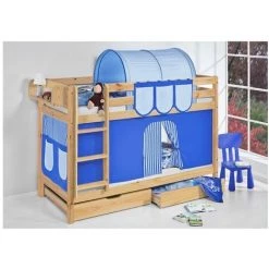 BEFARA LIT SUPERPOSÉ EN BOIS BLUEBELL - Blanc - 90 X 190 - Sans Lit Gigogne - Sans Tiroirs - Bleu - Blanc