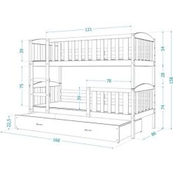 KIDS LITERIE Lit Superposé Teo 80x160 Gris - Blanc Livré Avec Sommiers, Tiroir Et Matelas En Mousse De 7cm -Lit enfant Soldes Boutique 64457525 3