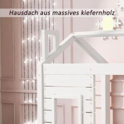 MERKMAK Lit Cabane 80 X 160 Cm Avec Protection Antichute 2 Tiroirs Et Sommier A Lattes En Bois Massif Pour Garcons Et Filles Blanc -Lit enfant Soldes Boutique 64529963 4