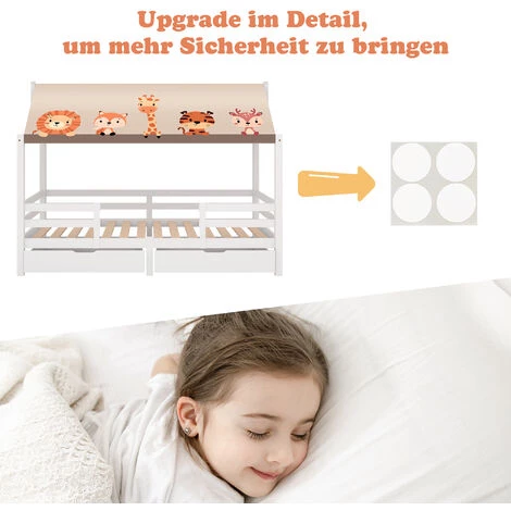 GROSMONDE Lit D'enfant 90x200 Cm Lit D'enfant Avec Protection Contre Les Chutes Et Toile De Tente, Sommier à Lattes Et Toit - Blanc ; 4 GROSMONDE Lit D'enfant 90x200 Cm Lit D'enfant Avec Protection Contre Les Chutes Et Toile De Tente, Sommier à Lattes Et Toit - Blanc ; – Image 4