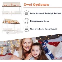 GROSMONDE Lit D'enfant 90x200 Cm Lit D'enfant Avec Protection Contre Les Chutes Et Toile De Tente, Sommier à Lattes Et Toit - Blanc ; 9 GROSMONDE Lit D'enfant 90x200 Cm Lit D'enfant Avec Protection Contre Les Chutes Et Toile De Tente, Sommier à Lattes Et Toit - Blanc ; -Lit enfant Soldes Boutique 64689216 5