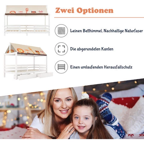 GROSMONDE Lit D'enfant 90x200 Cm Lit D'enfant Avec Protection Contre Les Chutes Et Toile De Tente, Sommier à Lattes Et Toit - Blanc ; 5 GROSMONDE Lit D'enfant 90x200 Cm Lit D'enfant Avec Protection Contre Les Chutes Et Toile De Tente, Sommier à Lattes Et Toit - Blanc ; – Image 5