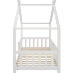 GROSMONDE 200x90cm Beau Lit De Maison Lit D'enfant,bois Massif Avec Barrière Et Sommier, Avec Protection Contre Les Chutes Pour Chambre D'enfant Et D'adolescent,Blanc -Lit enfant Soldes Boutique 64689222 3