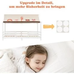GROSMONDE 90x190 Cm Lit D'enfant Avec Protection Anti-chute Et Toile De Tente, Sommier à Lattes Et Toit - Blanc ; -Lit enfant Soldes Boutique 64689228 4
