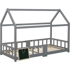 GROSMONDE 90 X 200 Cm Lit D'enfant, Lit En Bois Pour Enfants, Avec Planche, Lattes, Protection Contre Les Chutes, En Bois De Pin, Pour Enfants, Gris (sans Matelas) -Lit enfant Soldes Boutique 64689230 3