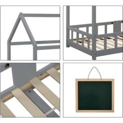 GROSMONDE 90 X 200 Cm Lit D'enfant, Lit En Bois Pour Enfants, Avec Planche, Lattes, Protection Contre Les Chutes, En Bois De Pin, Pour Enfants, Gris (sans Matelas) -Lit enfant Soldes Boutique 64689230 4