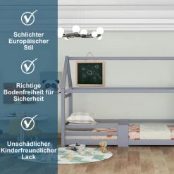 GROSMONDE 90 X 200 Cm Lit D'enfant, Lit En Bois Pour Enfants, Avec Planche, Lattes, Protection Contre Les Chutes, En Bois De Pin, Pour Enfants, Gris (sans Matelas) -Lit enfant Soldes Boutique 64689230 5