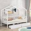 MODERNLUXE Lit Cabane Pour Enfant Jeune 90x200cm Lit Enfant Lit Simple Cadre De Lit En Bois Avec Sommier à Lattes, Blanc
