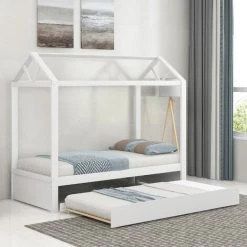 MODERNLUXE Lit Cabane Gigogne 90x200 Cm, 90x190cm En Bois Avec Sommier à Latte