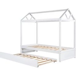 MODERNLUXE Lit Cabane Gigogne 90x200 Cm, 90x190cm En Bois Avec Sommier à Latte -Lit enfant Soldes Boutique 64694728 3