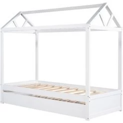 MODERNLUXE Lit Cabane Gigogne 90x200 Cm, 90x190cm En Bois Avec Sommier à Latte -Lit enfant Soldes Boutique 64694728 4