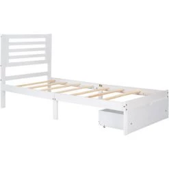Lit Simple, Lit Enfant,avec Tiroir, Tête De Lit, 90*200cm, Blanc,LBF -Lit enfant Soldes Boutique 64710603 3