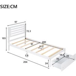 Lit Simple, Lit Enfant,avec Tiroir, Tête De Lit, 90*200cm, Blanc,LBF -Lit enfant Soldes Boutique 64710603 5