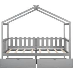 Lit Cabane,lit Enfant, Lit Simple, 90*200 Cm, Avec Fenêtre, Avec Anti-chute Et Sommier à Lattes,gris,LBF 7 Lit Cabane,lit Enfant, Lit Simple, 90*200 Cm, Avec Fenêtre, Avec Anti-chute Et Sommier à Lattes,gris,LBF -Lit enfant Soldes Boutique 64710667 3