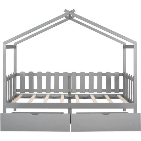 Lit Cabane,lit Enfant, Lit Simple, 90*200 Cm, Avec Fenêtre, Avec Anti-chute Et Sommier à Lattes,gris,LBF 3 Lit Cabane,lit Enfant, Lit Simple, 90*200 Cm, Avec Fenêtre, Avec Anti-chute Et Sommier à Lattes,gris,LBF – Image 3