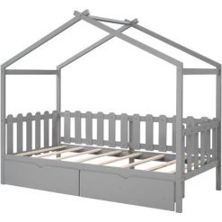Lit Cabane,lit Enfant, Lit Simple, 90*200 Cm, Avec Fenêtre, Avec Anti-chute Et Sommier à Lattes,gris,LBF 8 Lit Cabane,lit Enfant, Lit Simple, 90*200 Cm, Avec Fenêtre, Avec Anti-chute Et Sommier à Lattes,gris,LBF -Lit enfant Soldes Boutique 64710667 4