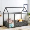 Lit Cabane,lit Enfant, Lit Simple, 80*160 Cm, Avec Fenêtre, Avec Anti-chute Et Sommier à Lattes,gris，LBF