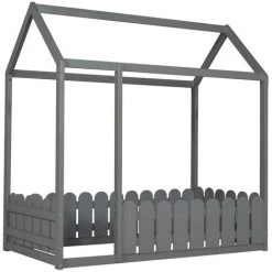 Lit Cabane,lit Enfant, Lit Simple, 80*160 Cm, Avec Fenêtre, Avec Anti-chute Et Sommier à Lattes,gris，LBF -Lit enfant Soldes Boutique 64710807 3