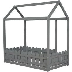 Lit Cabane,lit Enfant, Lit Simple, 80*160 Cm, Avec Fenêtre, Avec Anti-chute Et Sommier à Lattes,gris，LBF -Lit enfant Soldes Boutique 64710807 4