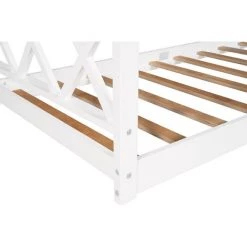 Lit Enfant, Lit Simple 90x200cm,pin Massif Avec Sommier à Lattes, Blanc，LBF -Lit enfant Soldes Boutique 64710835 4