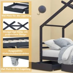 LBF Lit Cabane Enfant 90 X 190 Cm - Lit Simple Avec Tiroirs, Sommier à Lattes Et Toit, Sommier En Pin Massif - Bleu Marine 8 LBF Lit Cabane Enfant 90 X 190 Cm - Lit Simple Avec Tiroirs, Sommier à Lattes Et Toit, Sommier En Pin Massif - Bleu Marine -Lit enfant Soldes Boutique 64710844 4