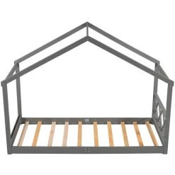 Lit Enfant, Lit Cabane, Lit Simple, 90*200 Cm, Avec Toit,avec Anti-chute Et Sommier à Lattes,gris，LBF -Lit enfant Soldes Boutique 64710876 4