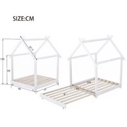 Lit Enfant, Lit Cabane, Lit Simple, 90*200 Cm, Avec Toit,blanc，Convertible,pin Massif Avec Sommier à Lattes,LBF -Lit enfant Soldes Boutique 64710886 5
