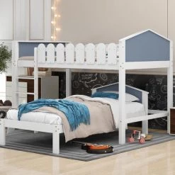 MODERNLUXE Lit Superposé Convertible 120x200/90x200 Cm Lit Enfant En Pin Massif Avec Sommier à Lattes