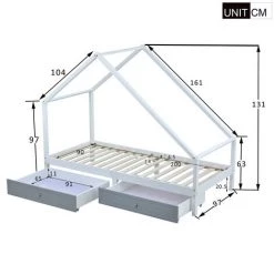 MODERNLUXE Lit Cabane Lit Enfant 90x200cm Avec 2 Tiroirs Amovibles En Bois Massif Cadre De Lit Enfant Blanc -Lit enfant Soldes Boutique 64757288 4