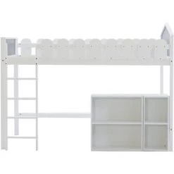 MODERNLUXE Lit Mezzanine Lit Enfant 120x200cm Avec Meuble De Rangement, Sommier à Lattes En Pin Massif -Lit enfant Soldes Boutique 64757429 3