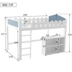 MODERNLUXE Lit Mezzanine Lit Enfant 120x200cm Avec Meuble De Rangement, Sommier à Lattes En Pin Massif -Lit enfant Soldes Boutique 64757429 4