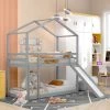 MODERNLUXE Lit Superposé Avec Toboggan Lit Cabane Enfant Cadre De Lit Convertible En Bois Massif Avec Sommier à Lattes 90 X 200 Cm, Gris