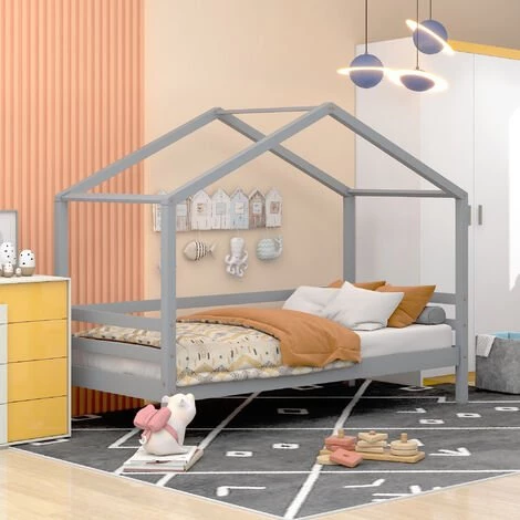 MODERNLUXE Lit Superposé Avec Toboggan Lit Cabane Enfant Cadre De Lit Convertible En Bois Massif Avec Sommier à Lattes 90 X 200 Cm, Gris 2 MODERNLUXE Lit Superposé Avec Toboggan Lit Cabane Enfant Cadre De Lit Convertible En Bois Massif Avec Sommier à Lattes 90 X 200 Cm, Gris – Image 2
