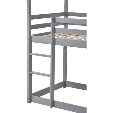 MODERNLUXE Lit Superposé Avec Toboggan Lit Cabane Enfant Cadre De Lit Convertible En Bois Massif Avec Sommier à Lattes 90 X 200 Cm, Gris 5 MODERNLUXE Lit Superposé Avec Toboggan Lit Cabane Enfant Cadre De Lit Convertible En Bois Massif Avec Sommier à Lattes 90 X 200 Cm, Gris – Image 5