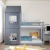 LBF Lit Cabane Enfant Superposé 90 X 200 Cm - Avec échelle Et Toit, Lit Cabane Avec Sommier, Cadre De Lit En Bois De Pin - Gris