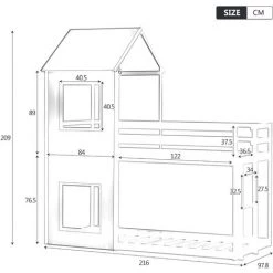 LBF Lit Cabane Enfant Superposé 90 X 200 Cm - Avec échelle Et Toit, Lit Cabane Avec Sommier, Cadre De Lit En Bois De Pin - Gris -Lit enfant Soldes Boutique 65610301 5