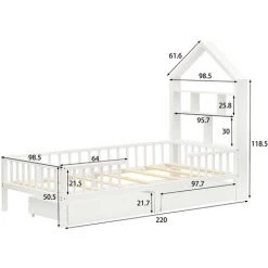 Lit Enfant Simple 90 X 200 Cm - Avec Tête De Lit Bibliothèque Et 2 Tiroirs-Blanc Bois Massif LBF -Lit enfant Soldes Boutique 65610302 5
