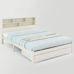 FIMEI Lit Double En Bois Massif Avec Tiroirs Et Sommier à Lattes, Bibliothèque Adolescents Et Adultes Lit D'enfant, 140x200cm Blanc -Lit enfant Soldes Boutique 65628051 5