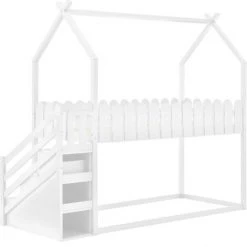 FIMEI Lit Cabane Avec 3 Escaliers, Avec 2 Tiroirs, Avec Clôture, Lit Superposé, Lit Bébé, Blanc -Lit enfant Soldes Boutique 65628120 5
