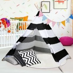 TolleTour Tipi Tente Pour Enfants Tente De Jeu Indienne Avec Sac De Rangement 120x120CM - Noir