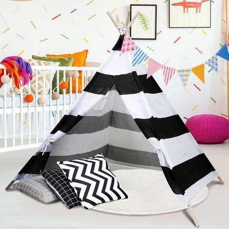 TolleTour Tipi Tente Pour Enfants Tente De Jeu Indienne Avec Sac De Rangement 120x120CM - Noir 1 TolleTour Tipi Tente Pour Enfants Tente De Jeu Indienne Avec Sac De Rangement 120x120CM - Noir