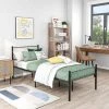 MERKMAK Lit Simple En Metal 90 X 200 Cm Hauteur Depuis Le Sol 31.5 Cm Avec Tete De Lit Cadre De Lit De Jeunesse Moderne Noir