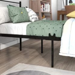 MERKMAK Lit Simple En Metal 90 X 200 Cm Hauteur Depuis Le Sol 31.5 Cm Avec Tete De Lit Cadre De Lit De Jeunesse Moderne Noir -Lit enfant Soldes Boutique 65755471 3