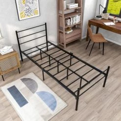 MERKMAK Lit Simple En Metal 90 X 200 Cm Hauteur Depuis Le Sol 31.5 Cm Avec Tete De Lit Cadre De Lit De Jeunesse Moderne Noir -Lit enfant Soldes Boutique 65755471 4